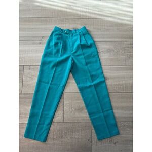 Vintage Teal High Waisted Pleated Trousers Size 6P Petites by Fundamental Things